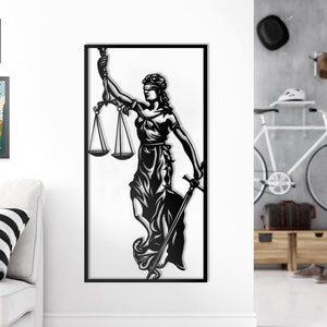 JUSTİTİA,  Scales of Justice, Lady Justice, Lawyer Gift, Law Office Wall Art, Themis, Lawyer, Metal Wall Decor, Metal Wall Sign, Judge