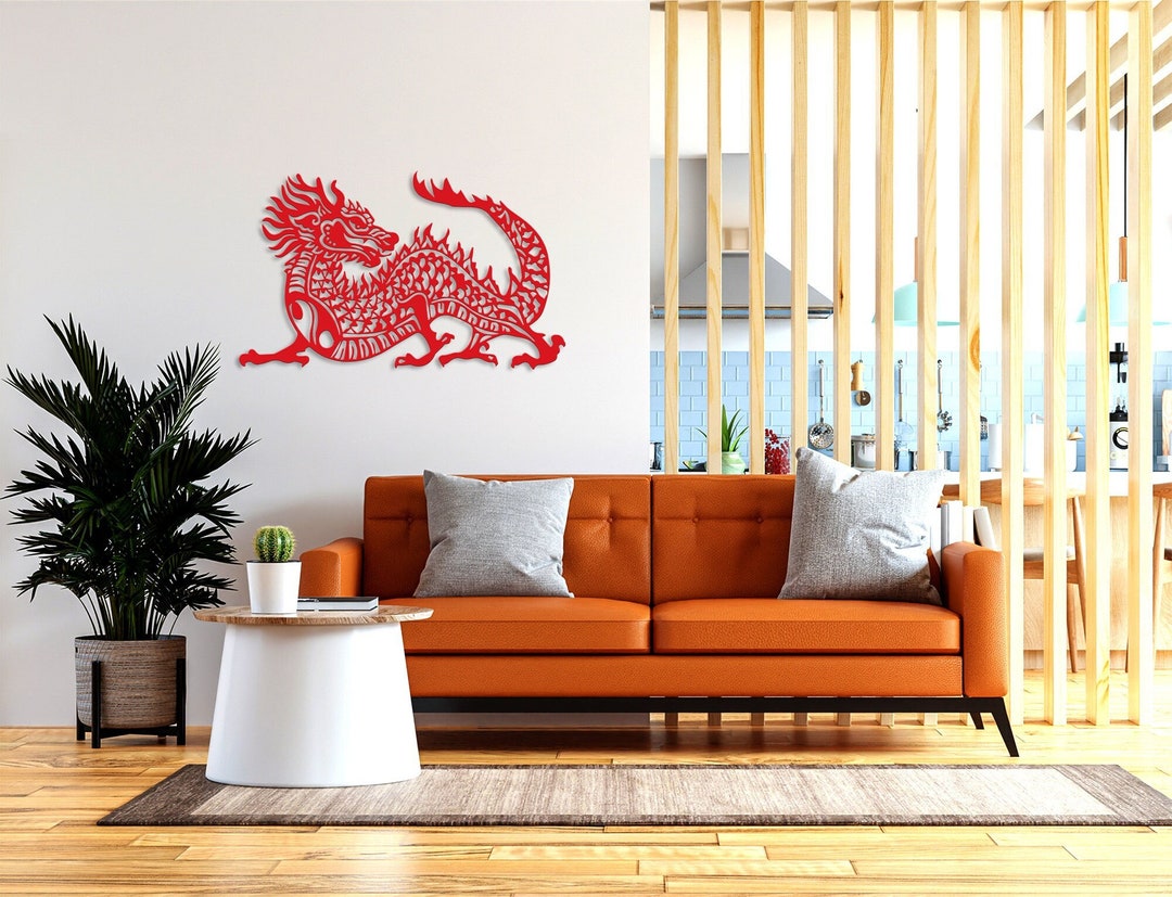 CHINESE RED DRAGON, Metal Wall Art, Chinese Dragon , Feng Shui Art