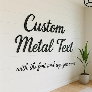 Arte de parede de metal personalizada, texto personalizado, citações, logotipos e letras para decoração interna e externa, texto de parede personalizado