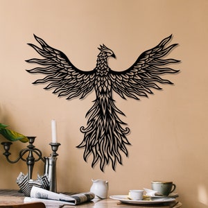 Phoenix Metal Wall Art: Mythological Bird Hanging Decor Sign for Home, Office, Living Room Decoration