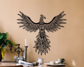 Phoenix Metal Wall Art: Mythological Bird Hanging Decor Sign for Home, Office, Living Room Decoration
