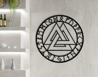 Valknut Viking Metall Wandkunst, Viking Vegvisir Wanddekoration, Valknut Nordische Mythologie Symbol Metall Dekoration