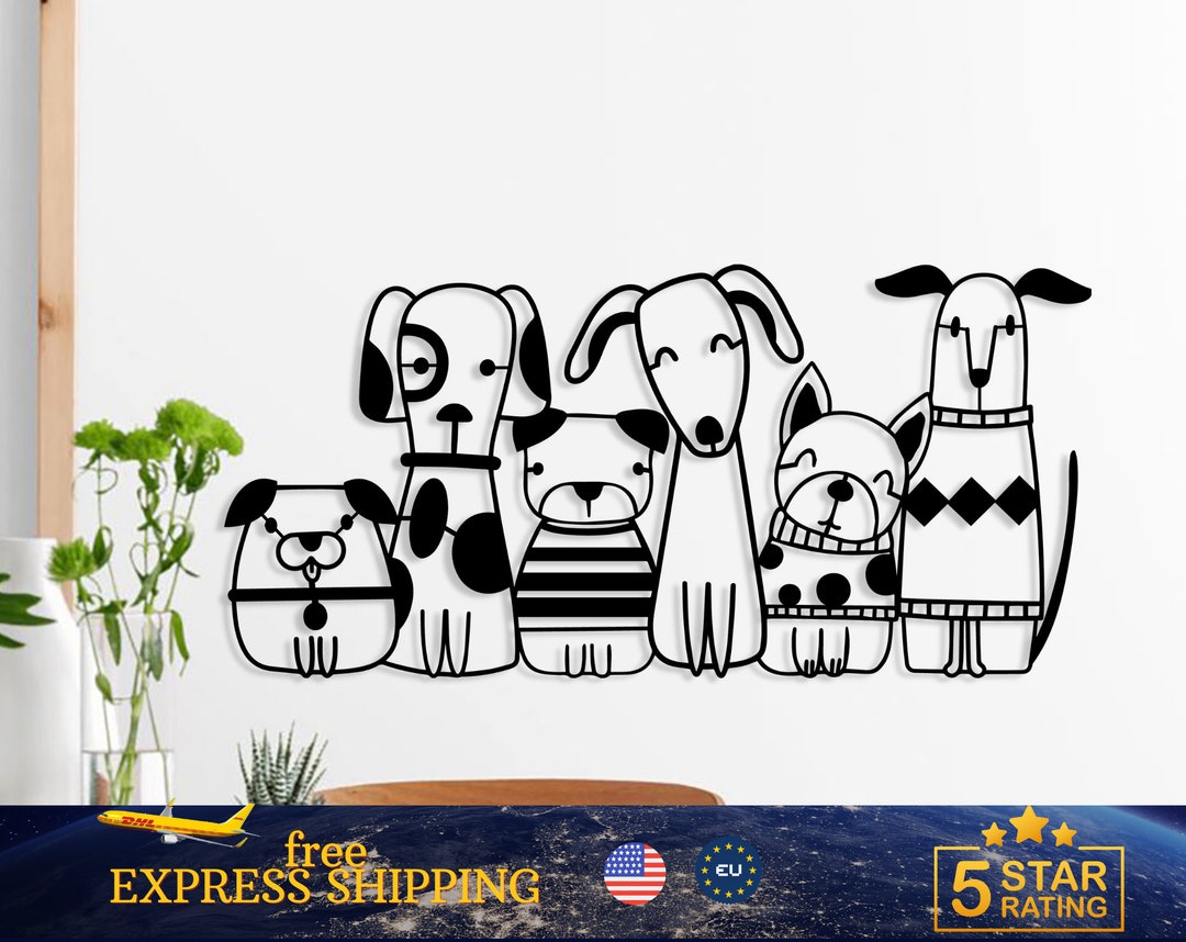 CUTE DOGS Metal Wall Art, Metal Dog Sign, Cute Dog Wall Hangings, Dog