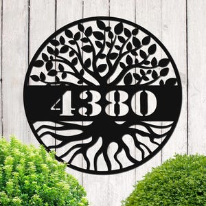 Personalized Tree of Life Metal Sign Door Number, Custom Number Tree Address Sign, Wall Hanging Metal Wall Art Home Decor for Front