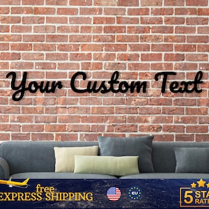 Logotipo de metal firmar letras de pared de metal, signo de nombre, decoración del hogar - palabras de metal personalizadas - signos de palabras personalizados, citas de pared, su logotipo personalizado, grande
