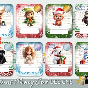 Niedliche Weihnachtsgeldkarte, Geldkartehalter als PNG zum ausdrucken und drucken. Lippenbalsam-Karte, niedliche Designs, 4 x 5 in der Größe, PNG - sofortdownload