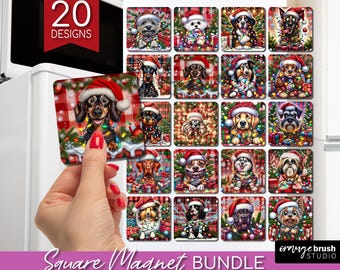 Christmas Dog Magnet Sublimation Bundle. Dangled in Christmas Lights, Funny Dog Magnet PNG Bundle, 20 Designs for Crafts - Digital Download
