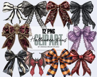 Vintage Halloween Coquette Bow Clipart Bundle. Retro Halloween Bow PNG Designs. Girly Halloween Sublimation Bundle - Digital Download