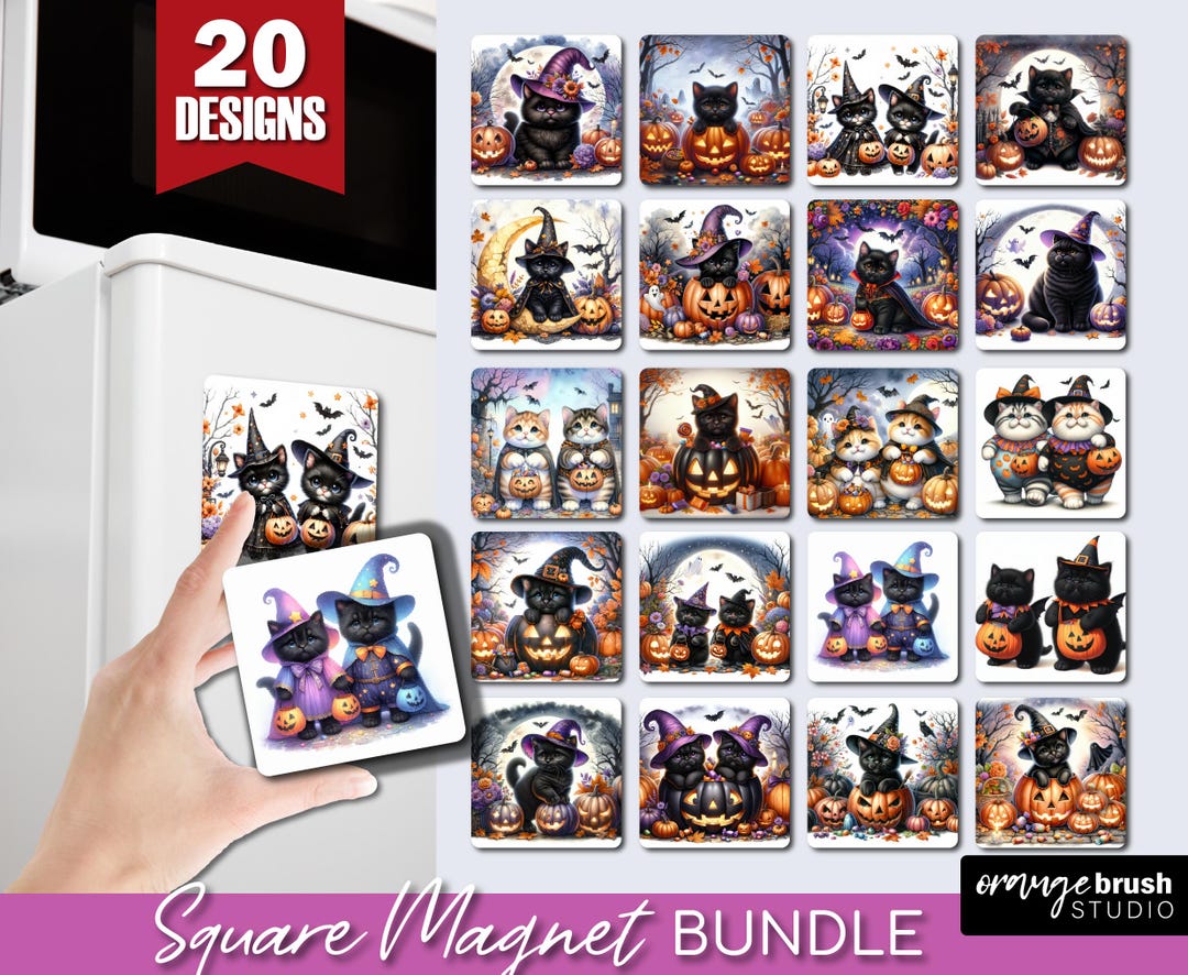 Black Cat Magnet Sublimation Bundle. Cute Halloween Designs for Crafts ...