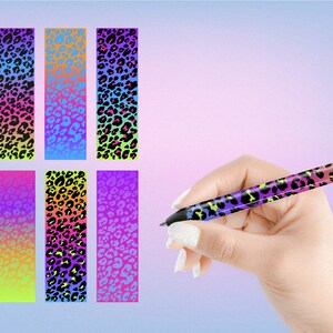 May include: A set of eight colorful leopard print designs with a gradient effect. The designs are in a variety of colors, including pink, purple, blue, green, and yellow. The designs are perfect for creating unique and stylish crafts.