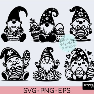Bundle SVG Gnome de Pâques, fichiers SVG de Pâques pour enfants pour Cricut, Silhouette de gnomes de Pâques, Joyeuses Pâques SVG, Clipart Gnome, téléchargement numérique