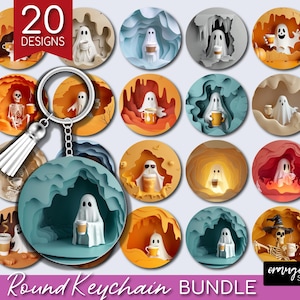 3D Halloween Keychain Sublimation Bundle. Spooky Ghost Key Ring PNG Designs. Funny Halloween Keychain PNG Bundle - Digital Download