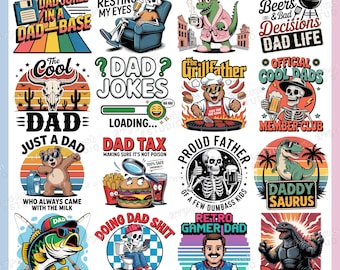 Funny Dad PNG Bundle, Father's Day Sublimation Sarcastic Designs For Men, Cool Dad Jokes Skeleton Daddy Saurus 20 PNG - Digital Download