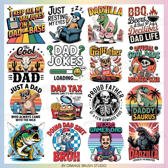Funny Dad PNG Bundle, Father's Day Sublimation Sarcastic Designs For Men, Cool Dad Jokes Skeleton Daddy Saurus 20 PNG - Digital Download