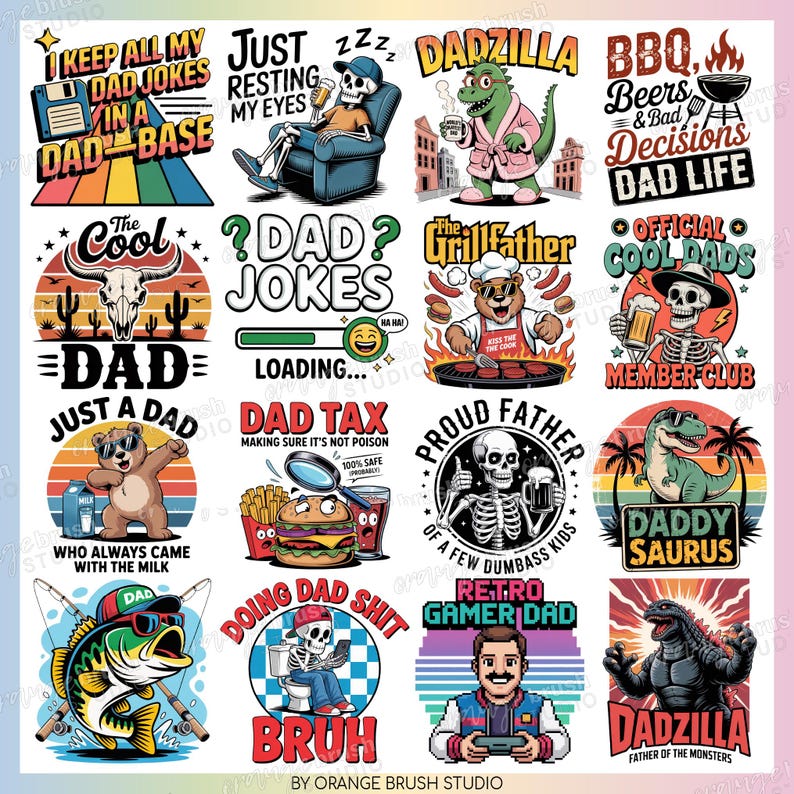 Funny Dad PNG Bundle, Father's Day Sublimation Sarcastic Designs For Men, Cool Dad Jokes Skeleton Daddy Saurus 20 PNG - Digital Download
