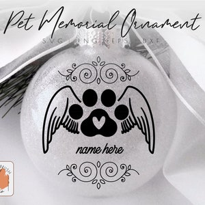 Kat Poot Memorial Christmas Ornament SVG Pet Remembrance, Angel Cat Xmas Ornament Svg voor Cricut, Pet Paw Print Ornament - Digitale Download