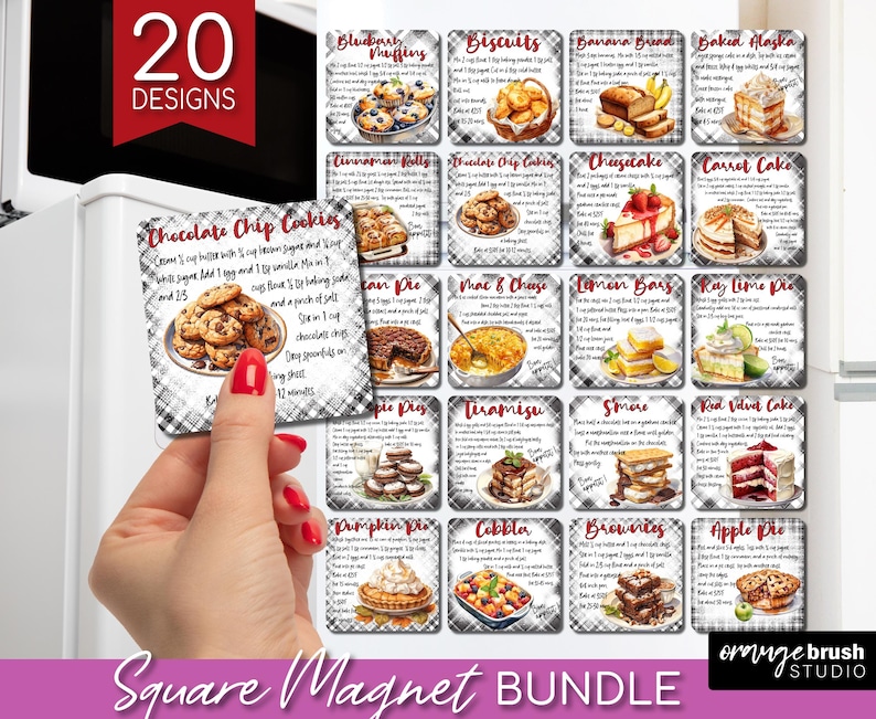 Baking Recipe Magnet Sublimation Bundle. Food Recipe Designs, Fridge Square Magnet PNG Bundle for Kitchen Crafts - Digital Download