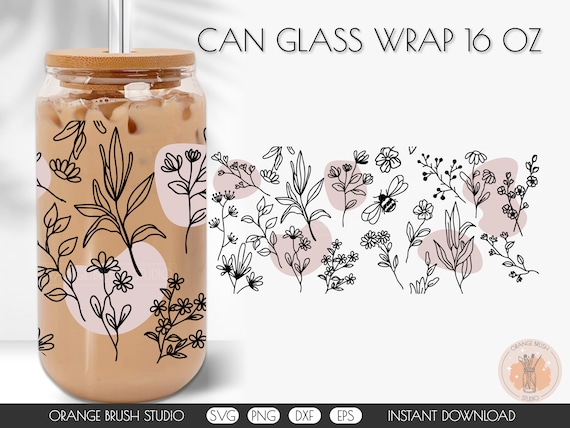 Summer Wildflowers SVG Can Glass Wrap Beer Coffee 16 Oz DIY. Libbey Full Wrap, Tumbler Can Glass Cut File For Cricut - Instant Download