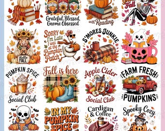 Cozy Fall PNG Bundle, Coquette Pumpkin Season Sublimation Bundle, Retro Fall Quotes Trendy Shirt PNG Designs Fall Vibes - Digital Download