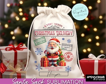 Santa Sack Sublimation Design, Christmas Gift Bag. Santa Claus Bag PNG File. Kids Christmas Sack 20 X 27 in size - Instant Download