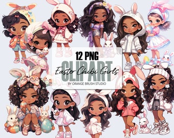 Easter Chibi Clipart Bundle - Easter Bunny Girl Clipart, Chibi Doll Digital Clipart for Stickers, Sublimation, Crafts - Digital Download