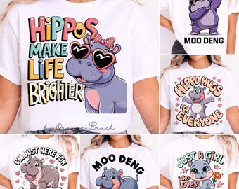 Baby Hippo PNG Bundle, Moo Deng Shirt Sublimation Designs, Pygmy Hippo PNG Quotes For Kids Crafts, Cute Hippos PNG - Digital Download