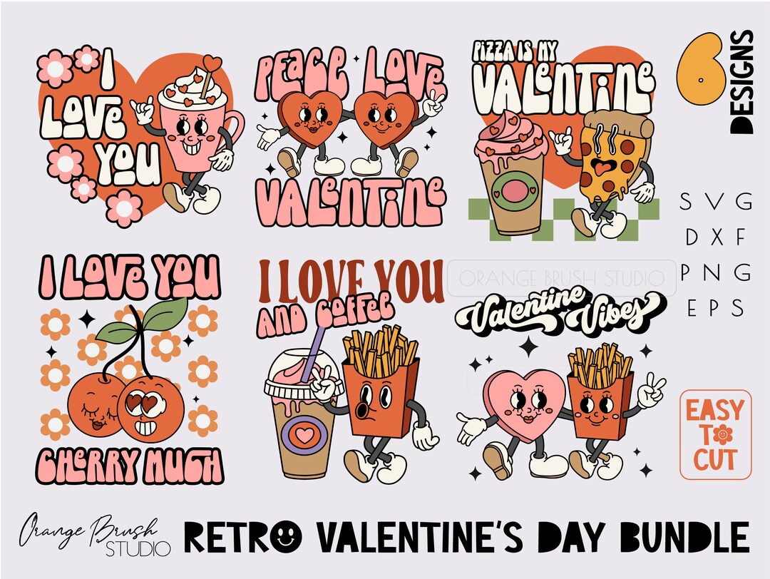 Retro Valentines Day Svg Bundle 6 Designs I Love You Svg. Groovy ...