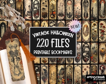 Vintage Halloween Bookmark PNG, Junk Journal Bookmarks, Printable Scrapbook Bookmark Sublimation Designs for Craft - Digital Download
