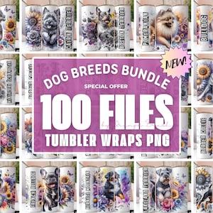 100 Dog Tumbler Wrap Bundle, Pastel Dog Mom Tumbler Sublimation Designs, Dog Breed Floral Skinny Tumbler PNG Template - Digital Download