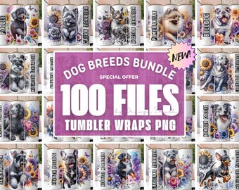 100 Dog Tumbler Wrap Bundle, Pastel Dog Mom Tumbler Sublimation Designs, Dog Breed Floral Skinny Tumbler PNG Template - Digital Download