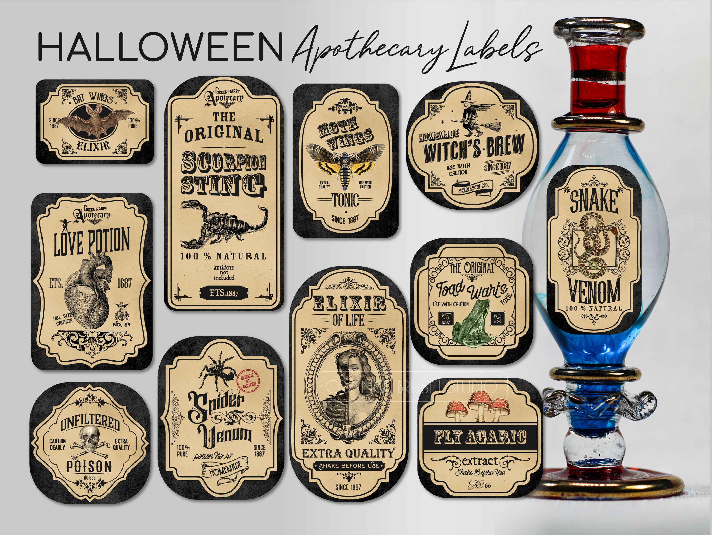 Halloween Apothecary Stickers Bundle Graphic by Orange Brush