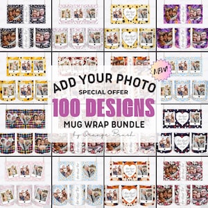 Picture Frame Mug Wrap Bundle, Family Photo Collage Personalized Mug Designs, Add Your Photo Floral Mug PNG Sublimation - Digital Download