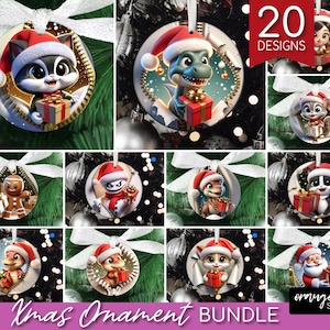 Puede incluir: Un conjunto de 20 diseños de adornos navideños con varios personajes de dibujos animados, que incluyen un gato, un dinosaurio, un hombre de jengibre y Santa Claus. Los adornos son redondos y tienen un fondo blanco con un diseño de cremallera rojo y blanco.