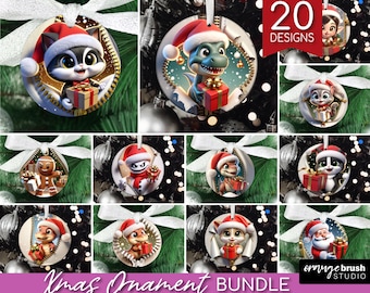 3d Christmas Ornament Sublimation Bundle, Break Through Xmas Ornament PNG Bundle. Zip Wall Cute Christmas Animals - Digital Download