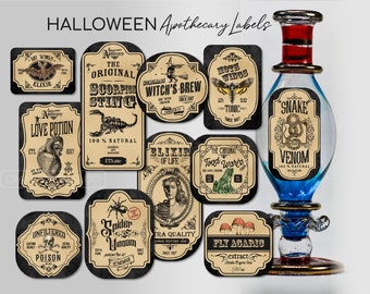 Witch Apothecary Labels, Halloween Potion Bottle Labels, Halloween Clipart, Printable Stickers, Witch's Brew Label - Digital Download