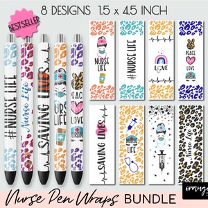 Nurse Pen Wrap SVG Bundle, 8 SVG PNG Files for Epoxy Pen, Leopard Cheetah Wraps, Medical Pen Nurse Life Medical Assistant Nurse Appreciation