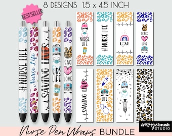 Nurse Pen Wrap SVG Bundle, 8 SVG PNG Files for Epoxy Pen, Leopard Cheetah Wraps, Medical Pen Nurse Life Medical Assistant Nurse Appreciation