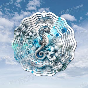 Sea Animals Wind Spinner Sublimation Bundle, Summer Wind Spinner PNG, Sea Turtle Whale Seahorse Flowers Designs for Crafts, Digital Download image 2