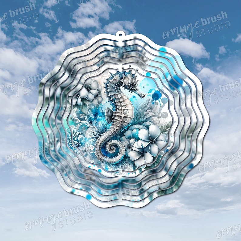 Sea Animals Wind Spinner Sublimation Bundle, Summer Wind Spinner PNG, Sea Turtle Whale Seahorse Flowers Designs for Crafts, Digital Download image 2
