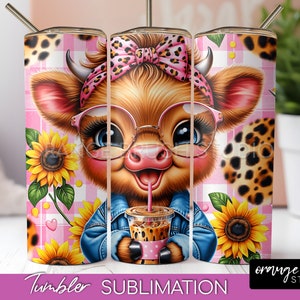 Highland Cow Tumbler Wrap, Baby Cow Tumbler Sublimation. Highland Cow Wrap Sublimation Design for 20 Oz Skinny Tumbler - Digital Download