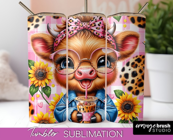 Highland Cow Tumbler Wrap, Baby Cow Tumbler Sublimation. Highland Cow Wrap Sublimation Design for 20 Oz Skinny Tumbler - Digital Download