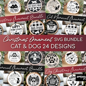 Christmas Ornament Bundle SVG Dog & Cat Round Ornaments. Round Sign SVG Bundle, Memorial Ornament - Digital Download