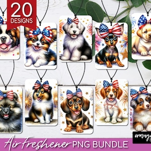 4th of July Dog Air Freshener Sublimation Bundle. Patriotic USA Car Freshener PNG Bundle, Independence Day PNG For Crafts - Digital Download