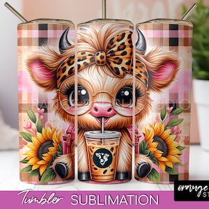 Highland Cow Tumbler Wrap Sublimation, Highland Cow 20 Oz Tumbler Wrap Design. Baby Cow Skinny Tumbler Sublimation PNG - Digital Download