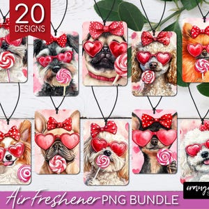 Valentines Day Dog Air Freshener Sublimation Bundle. Coquette Bow Valentine 20 Dog Breeds PNG Bundle for Dog Mom Crafts - Digital Download