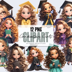Paquete de imágenes prediseñadas PNG de chica graduada, sublimación de chica chibi para estudiantes de último año de 2025. Imágenes prediseñadas de graduación, PNG de graduación universitaria: descarga instantánea