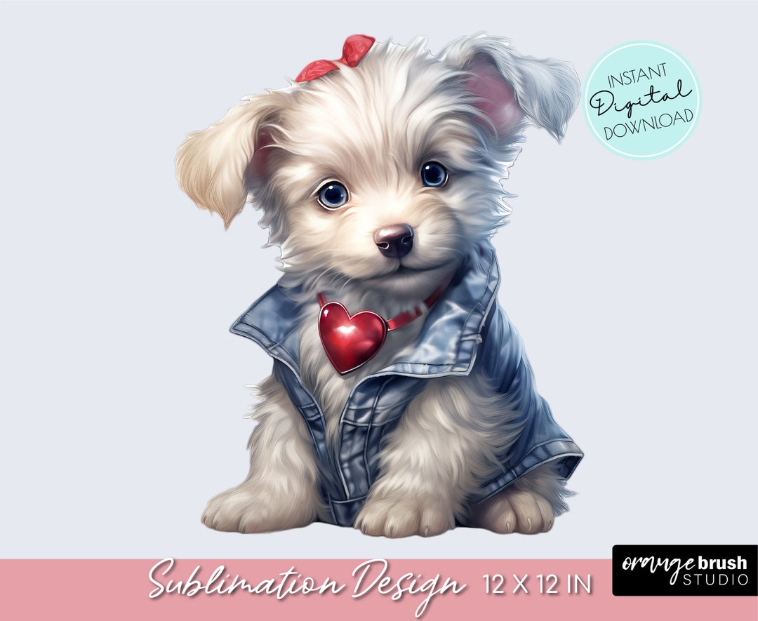 Cute Valentine Puppy Sublimation Design, Watercolor Dog Clipart PNG ...
