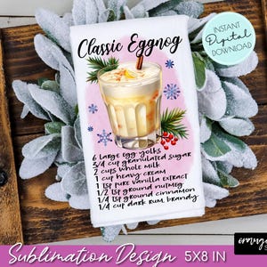 Christmas Dish Towel Sublimation, Christmas Cocktail Recipe PNG file. Dish Towel, Tea Towel PNG for Christmas Crafts - Digital Download