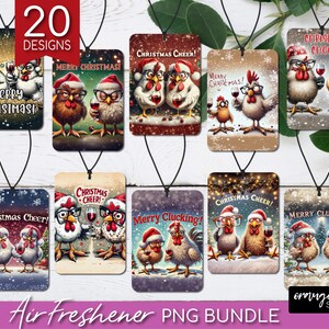 Christmas Chicken Air Freshener Sublimation Bundle. Funny Christmas Car Freshener Designs. 20 Chickens with Wine PNG - Digital Download