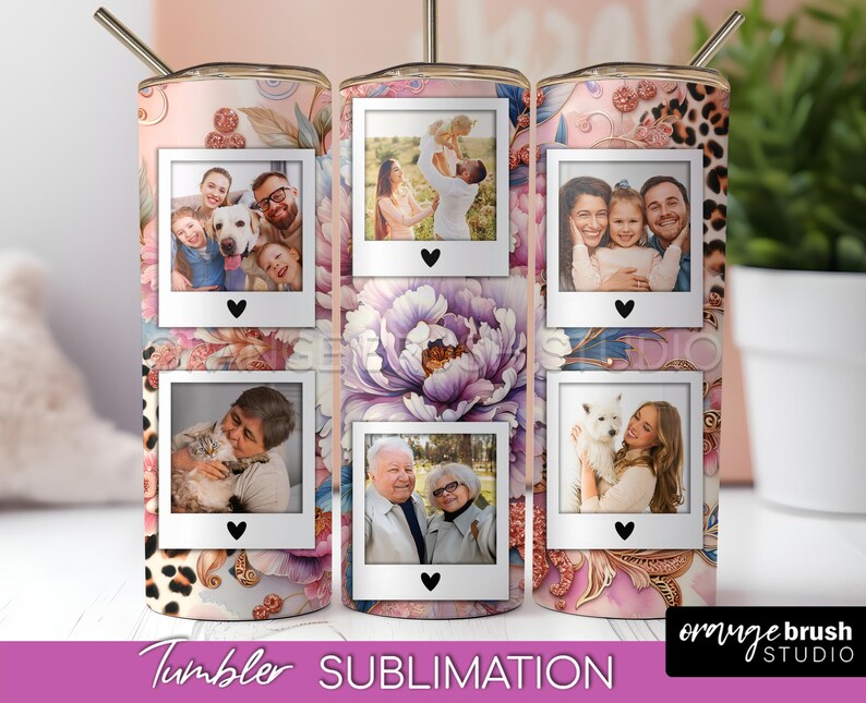 Photo Frame Tumbler Wrap Bundle, Personalized Leopard Print Designs